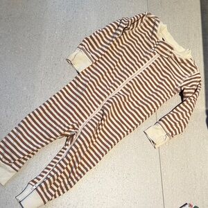 Quincy Mae Brown and Cream Striped Zipper Onesie 6-12